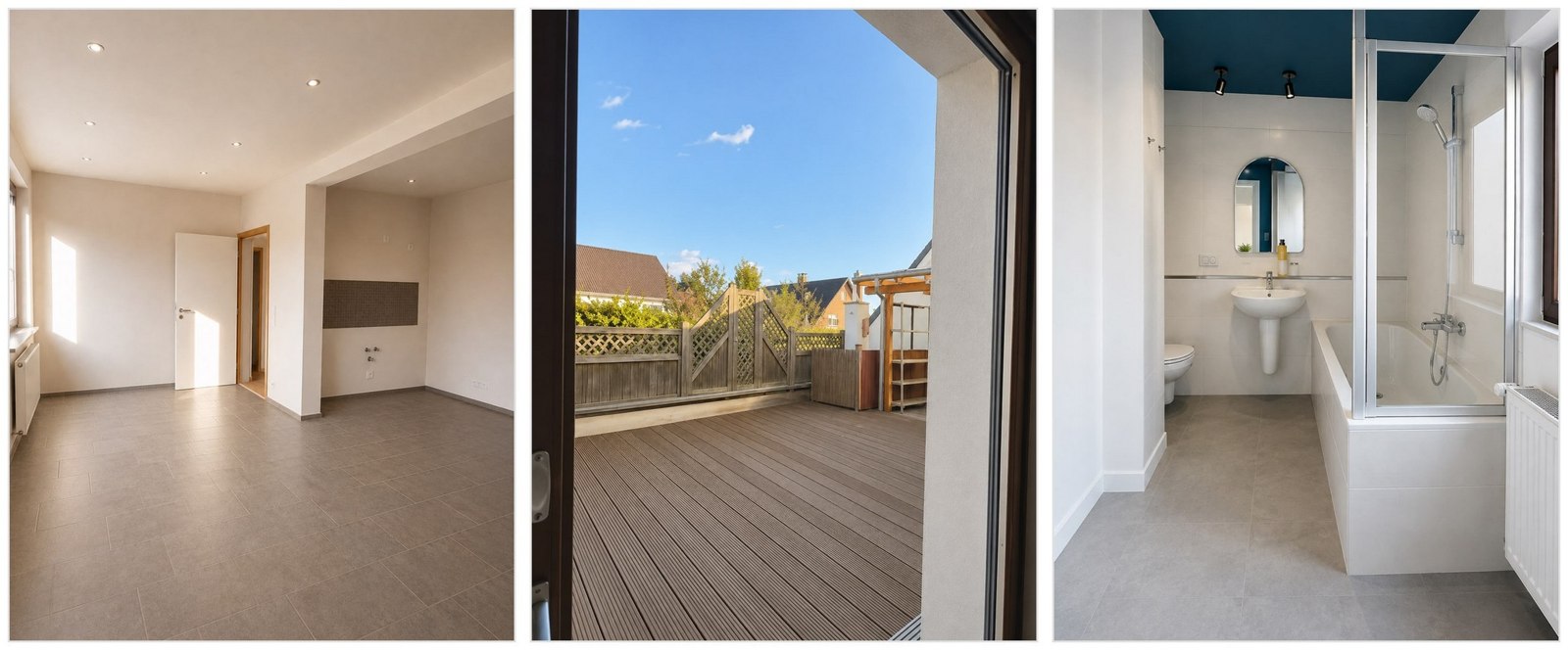 Wohnung über dem Betrieb: Wohn- und Küchenbereich, Dachterrasse und Badezimmer